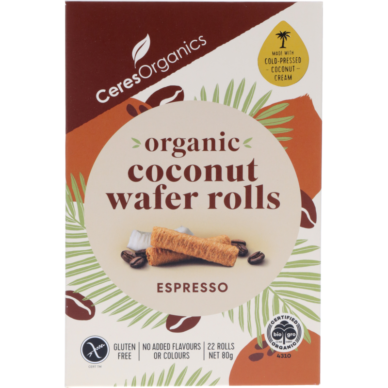 Ceres Organics Organic Coconut Wafer Rolls, Espresso 80g