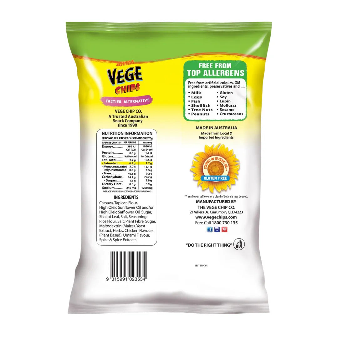 Ajitas Vege Chips Chicken Style 100g back