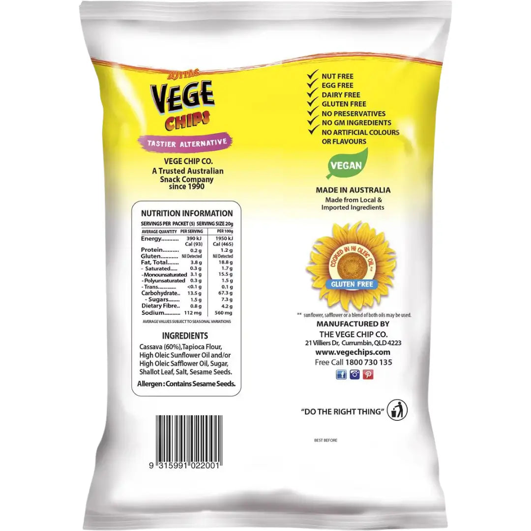 Ajitas Vege Chips Natural 100g back