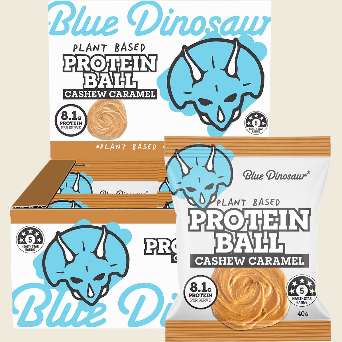 Blue Dinosaur Protein Ball Caramel Cashew 12x40g