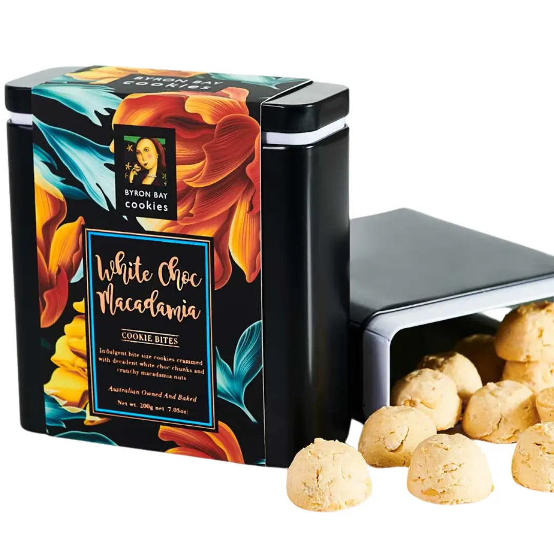 BYRON BAY COOKIES FLORAL GIFT TIN WHITE CHOC
