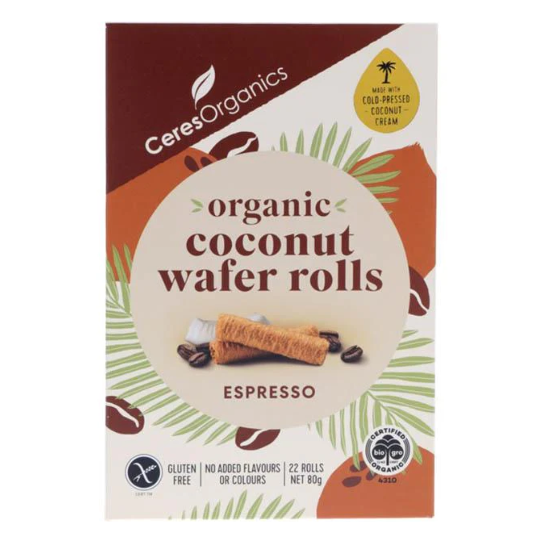 Ceres Organics Espresso Coconut Wafer Rolls 80g