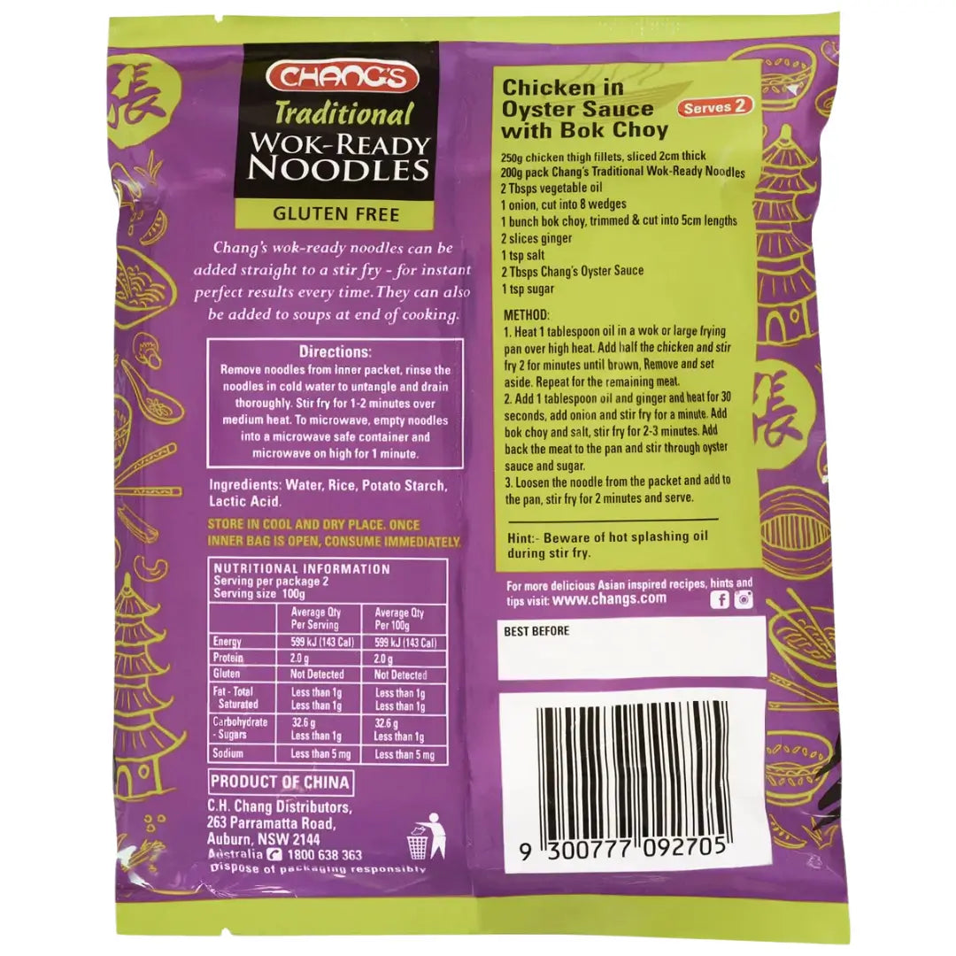 Chang's Gluten Free Wok-Ready Noodles 200g back