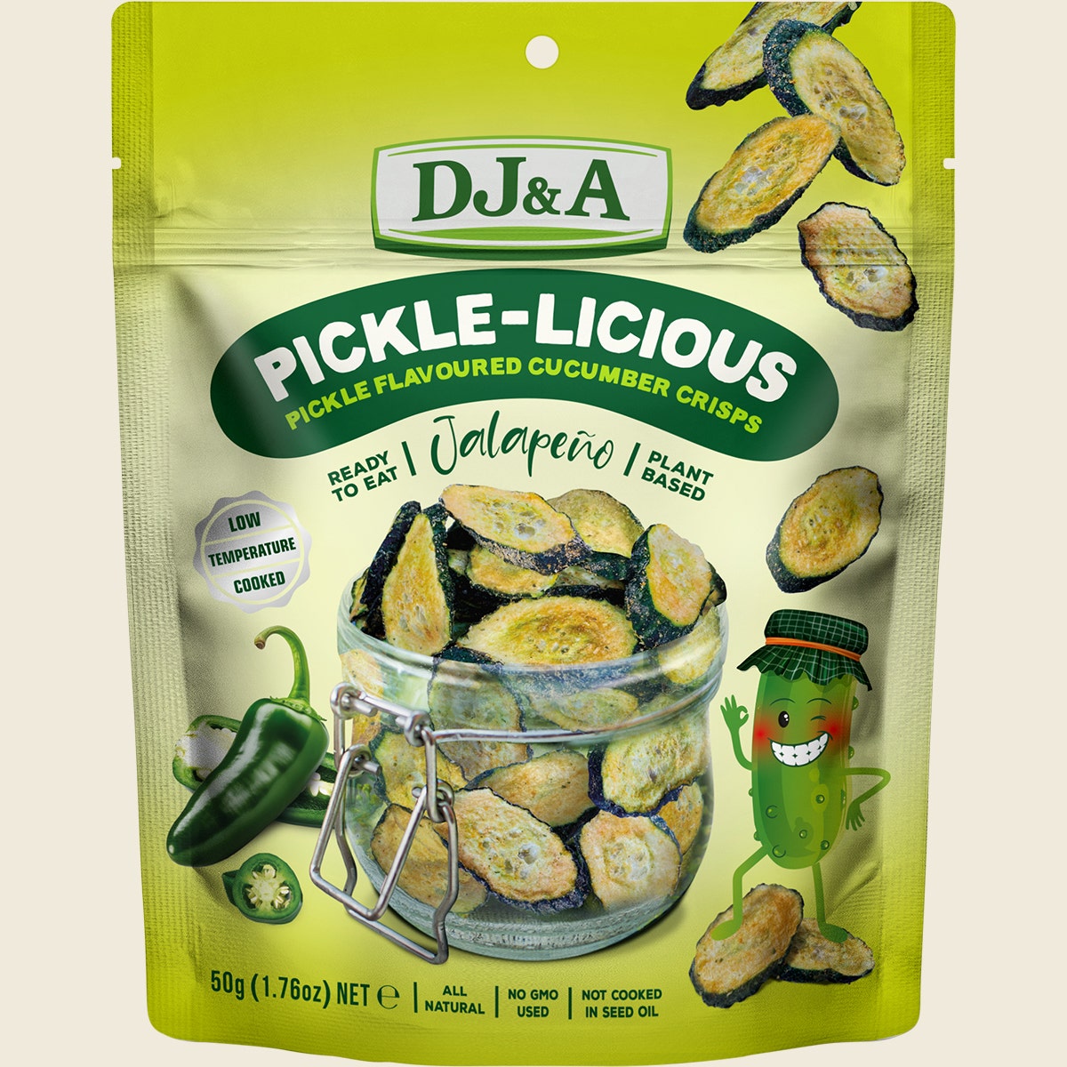 DJ&A Pickle-Licious Pickle Flavoured Cucumber Jalapeno 9x50g