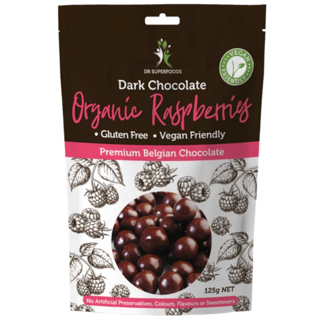 Dr Superfoods Organic Dark Chocolate Raspberries 125g