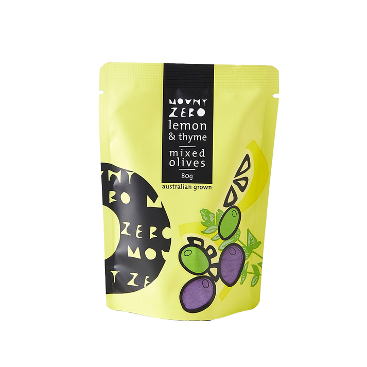 Mount Zero lemon & thyme marinated mixed olives pouch - 80g