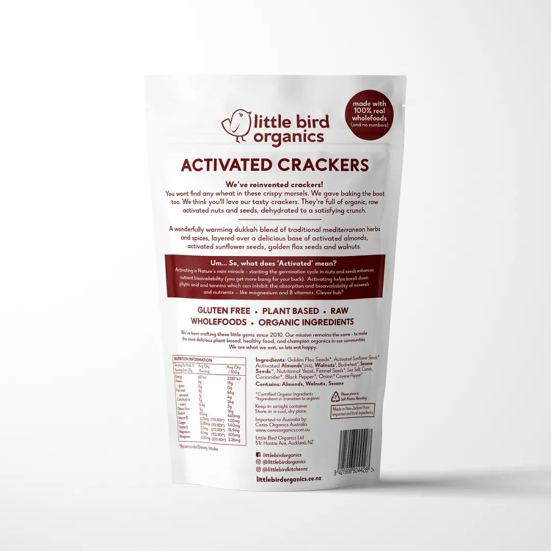 Little Bird Organics Activated Crackers - Almond Dukkah 120g bck