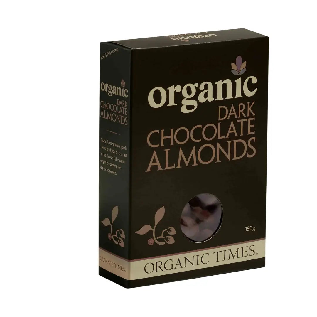 Organic Times Dark Chocolate Almonds 150g font