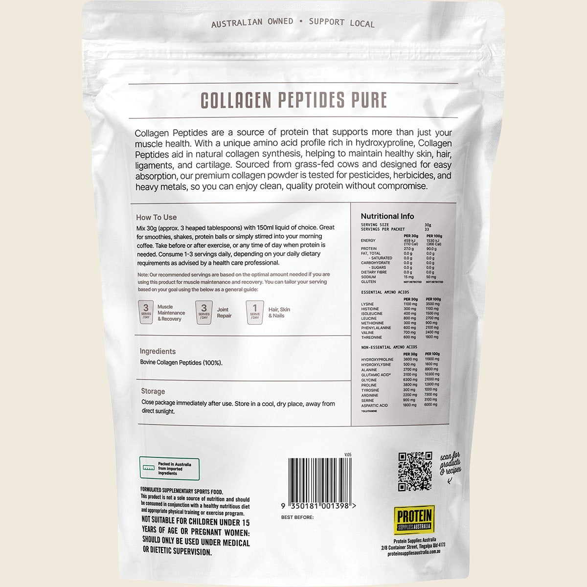 Protein Supplies Australia Collagen Peptides Pure Unflavoured 1kg