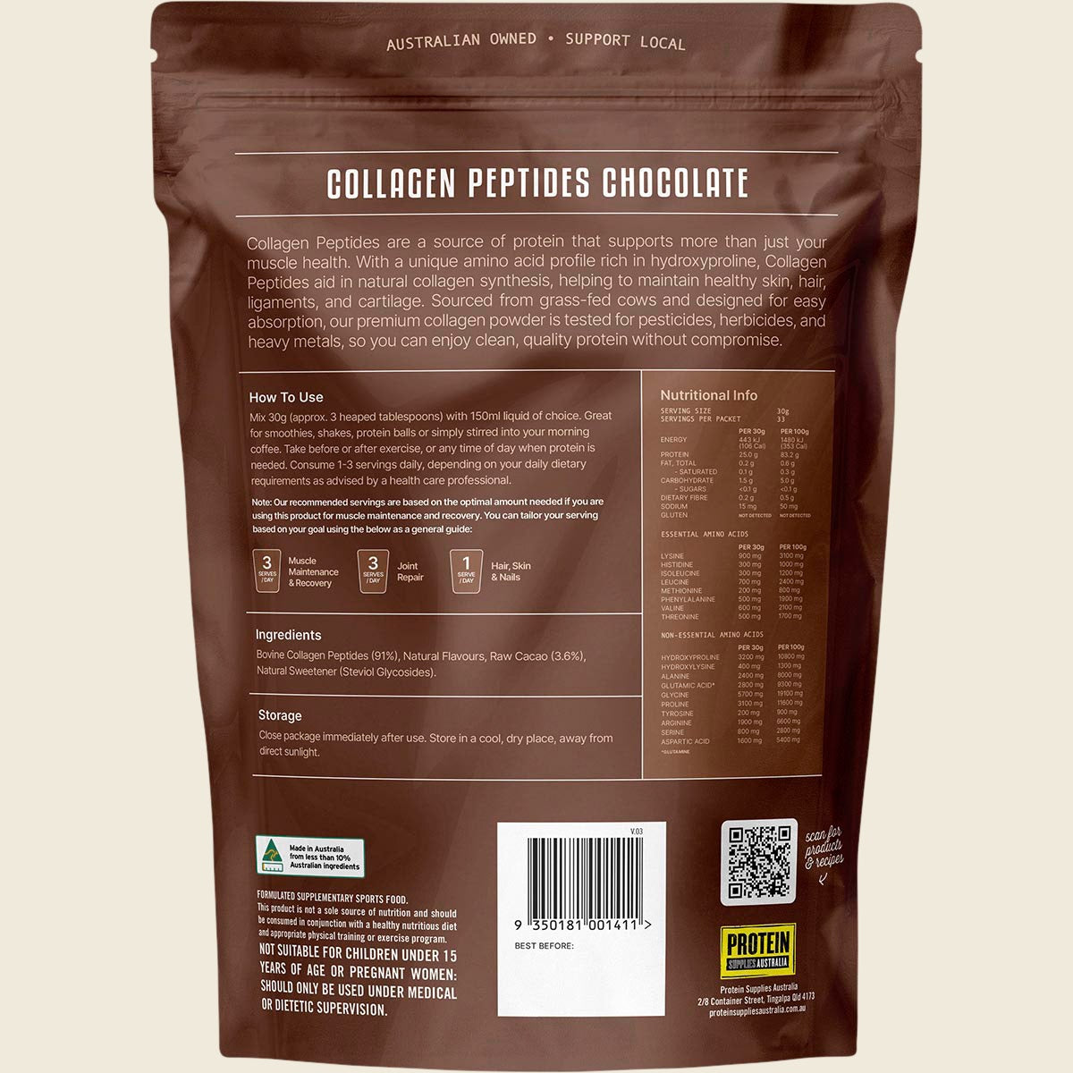 Protein Supplies Australia Collagen Peptides Chocolate 1kg