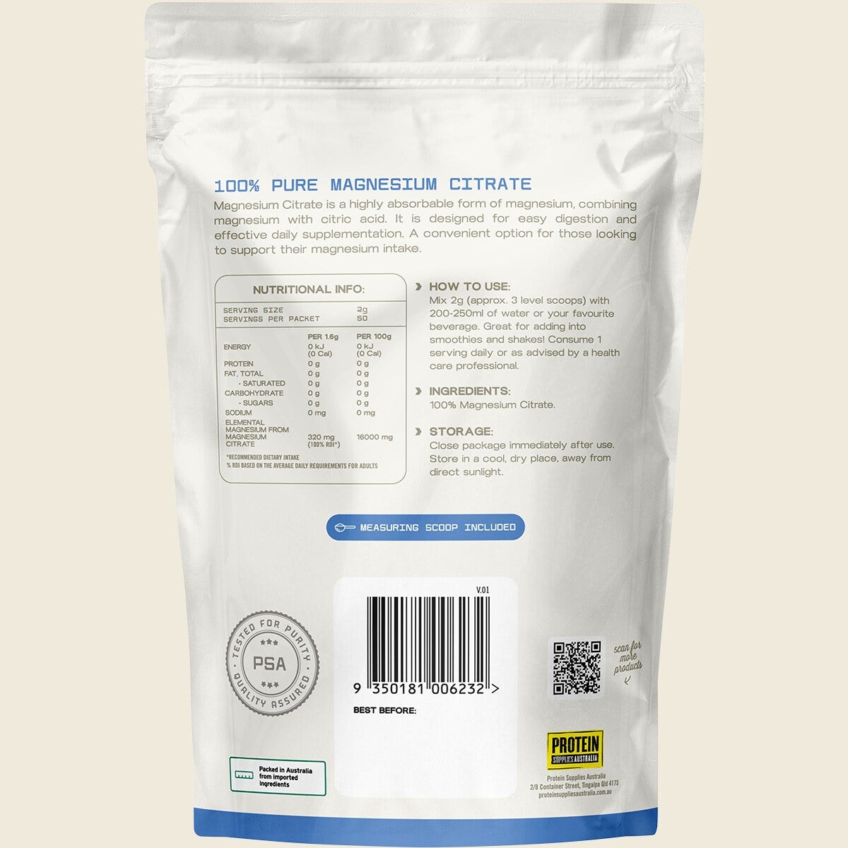 Protein Supplies Australia Magnesium Citrate 100g