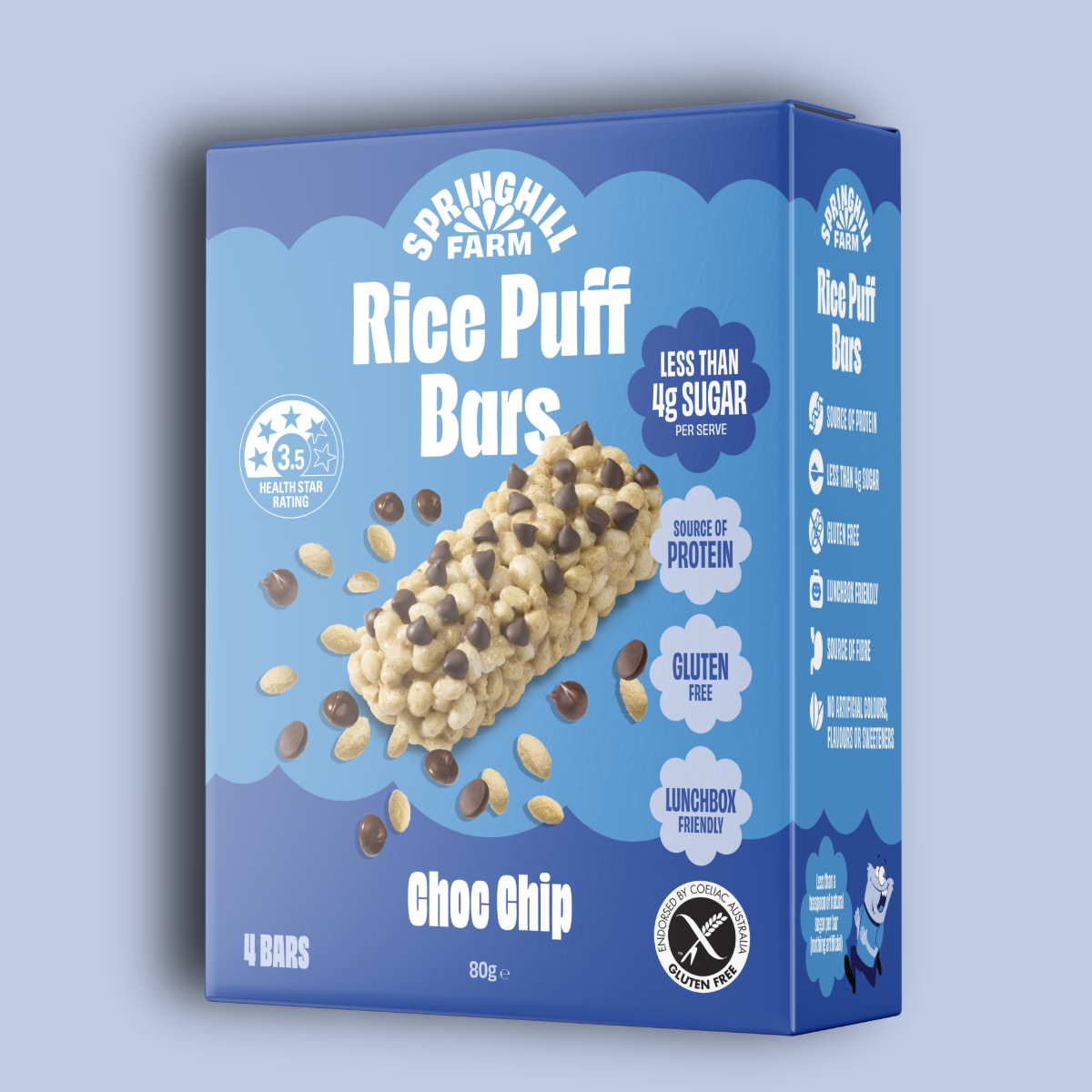 Springhill Farm Rice Puff Lunchbox Snack Bar Choc Chip (4 Pack)