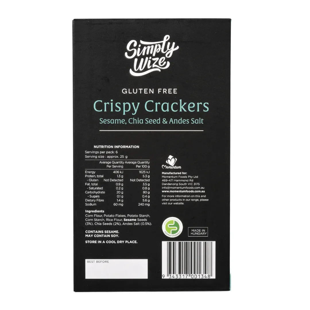 Simply Wize Crispy Crackers – Sesame, Chia Seed & Andes Salt 150g