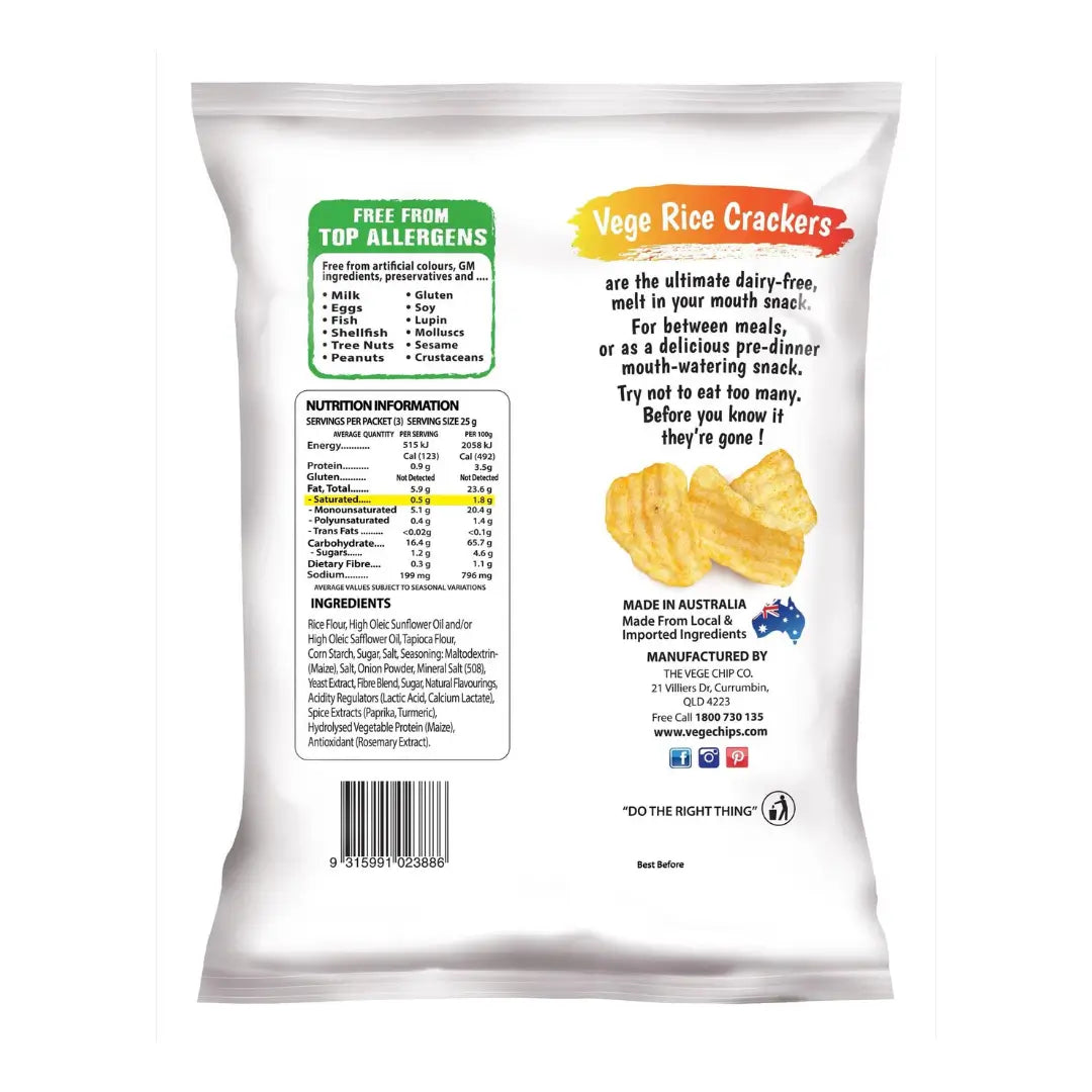 Vege Rice Crackers Tasty Cheese 75g back
