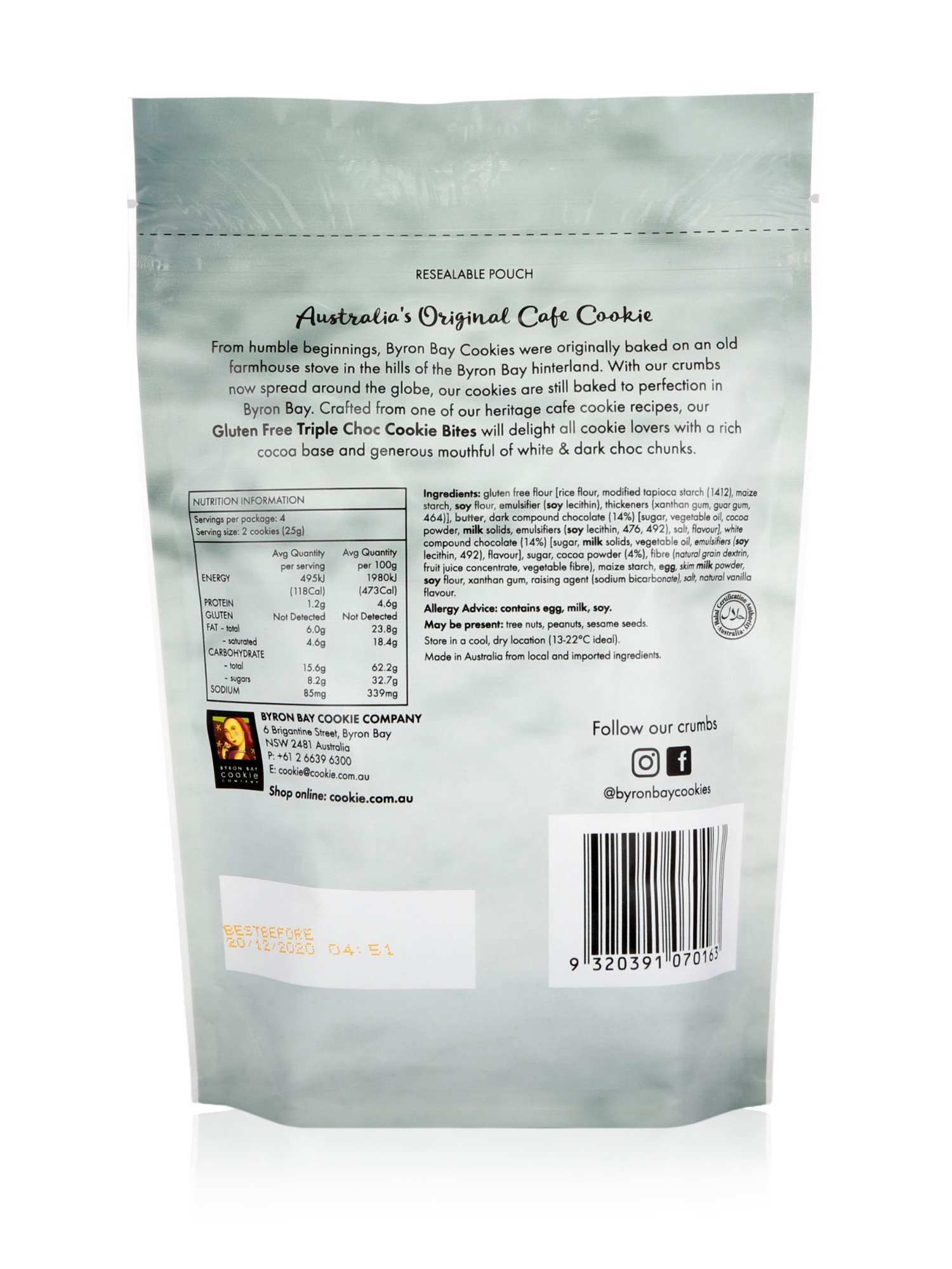 Byron Bay Cookies GF Triple Choc Fudge Cookie Pouch 100g - Healthy Essentials Australia - health food store - health food stores - health food store near me - organic food store - health food store near me