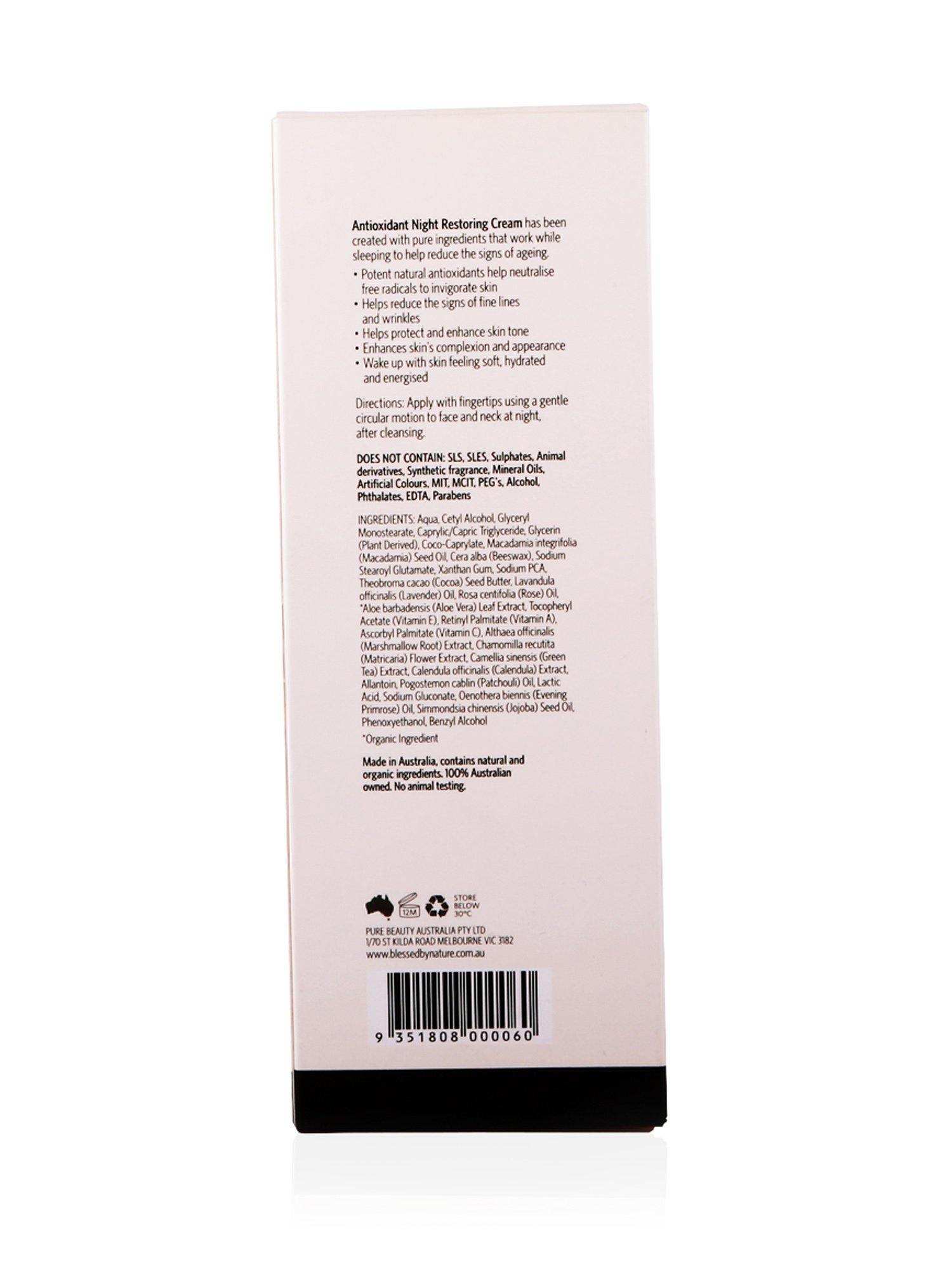 Blessed By Nature Antioxidant Night Restore Cream 125ml - Healthy Essentials Australia - health food store - health food stores - health food store near me - organic food store - health food store near me