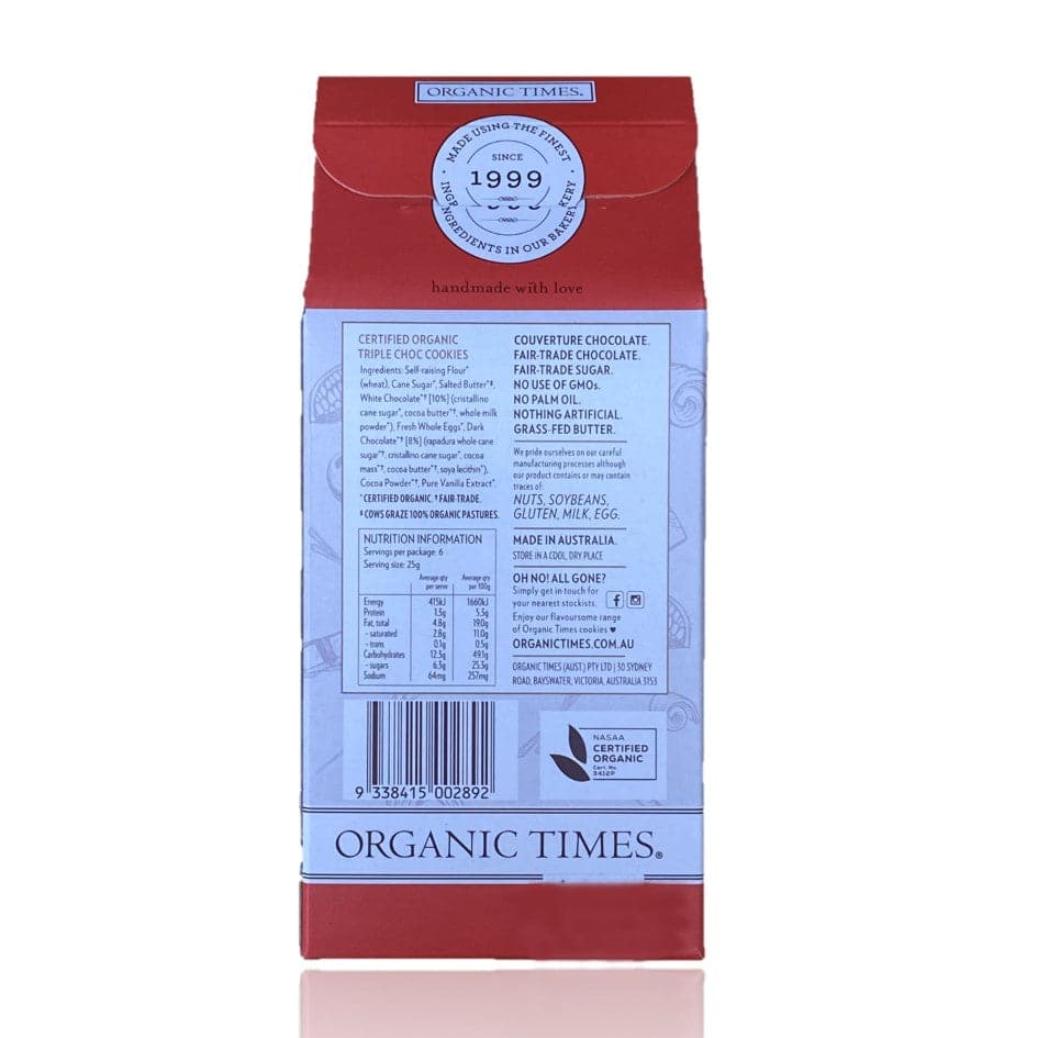 Organic Times Cookies Triple Choc Chip 150g