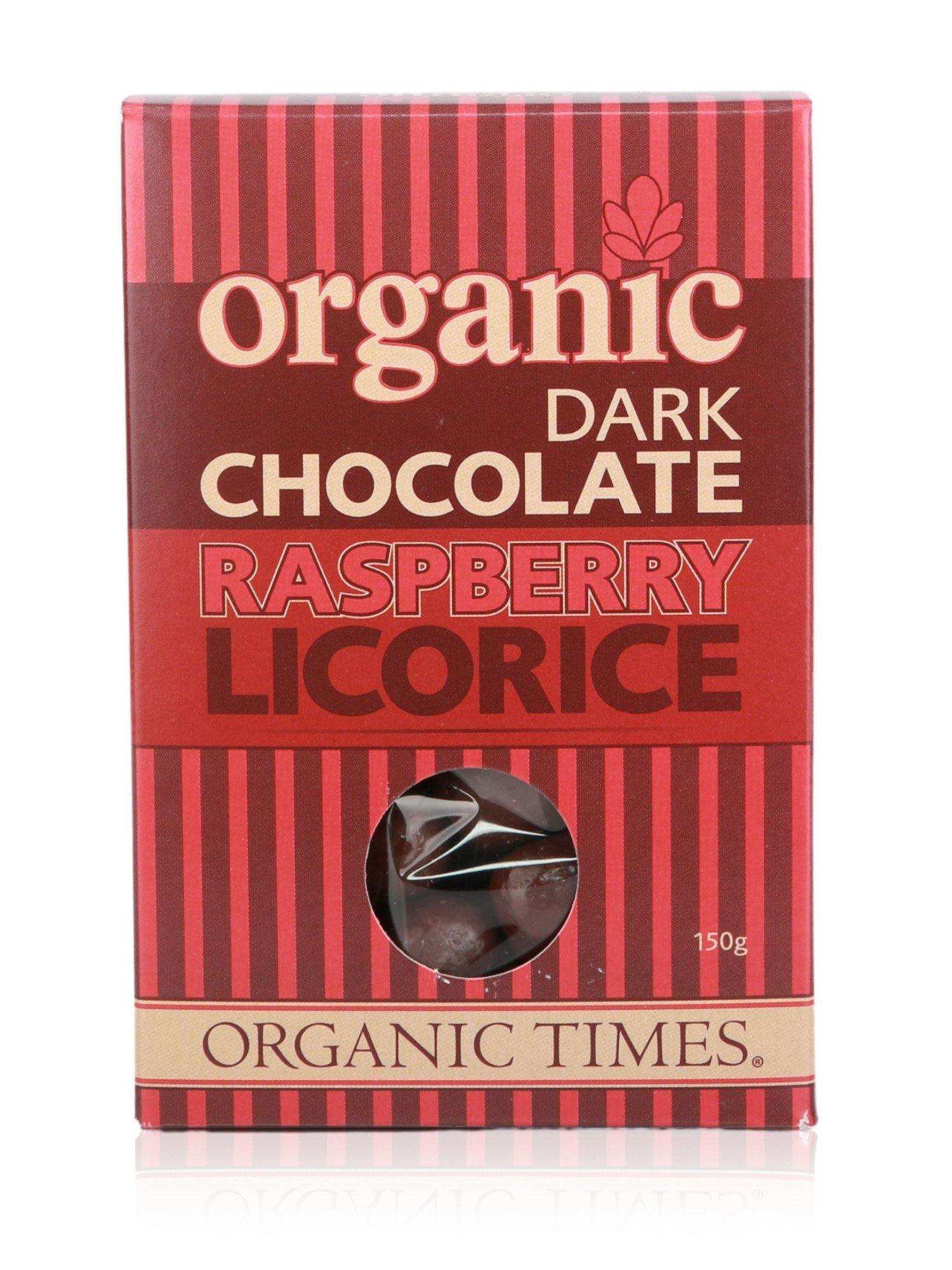 Organic Times Dark Chocolate Raspberry Licorice 150g - Healthy Essentials Australia - health food store - health food stores - health food store near me - organic food store - health food store near me