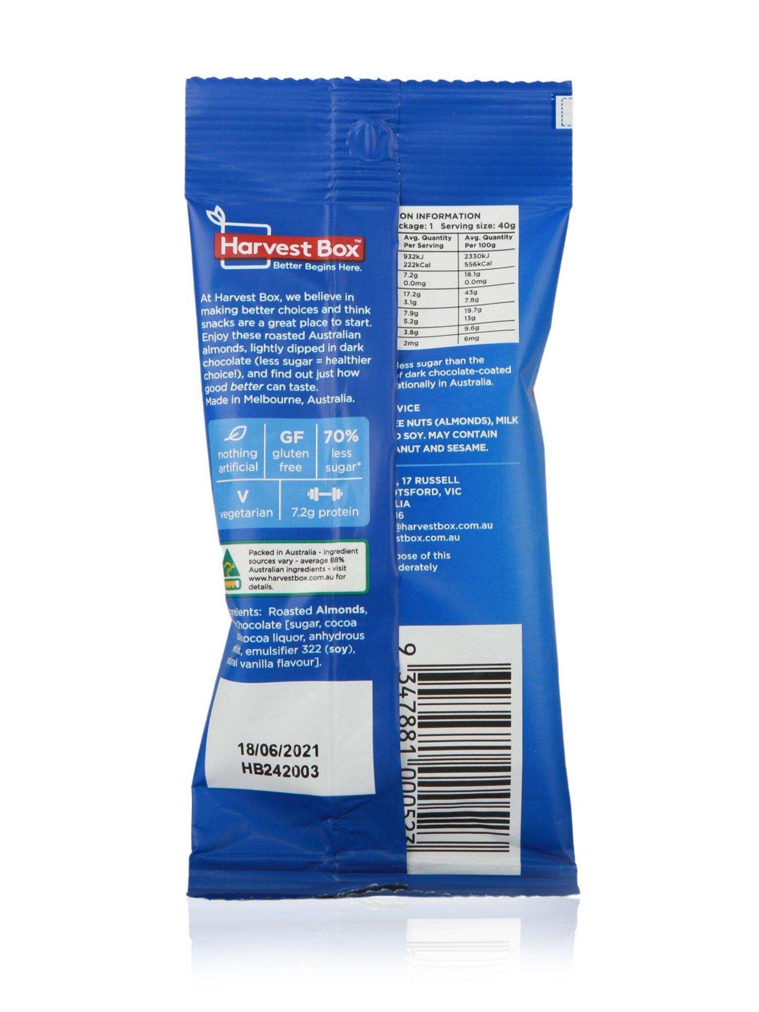 Harvest Box Dipped Almonds Classic Dark Chocolate 40g - Healthy Essentials Australia - health food store - health food stores - health food store near me - organic food store - health food store near me