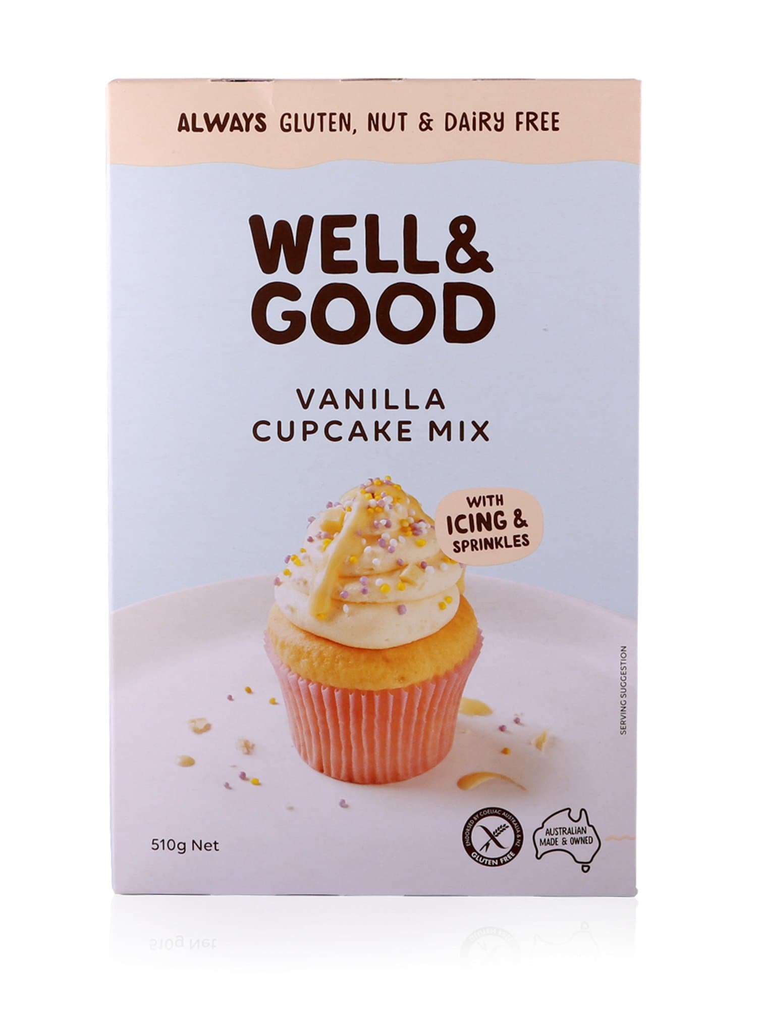 Well & Good Vanilla Cup Cake Mix + Frosting & Sprinkles 510g