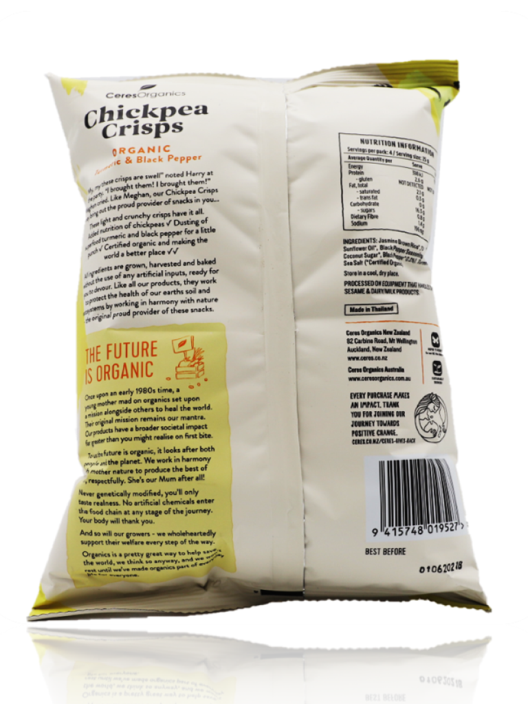 Ceres Organics Turmeric & Black Pepper Chickpea Crisps 100g - Healthy Essentials Australia - health food store - health food stores - health food store near me - organic food store - health food store near me