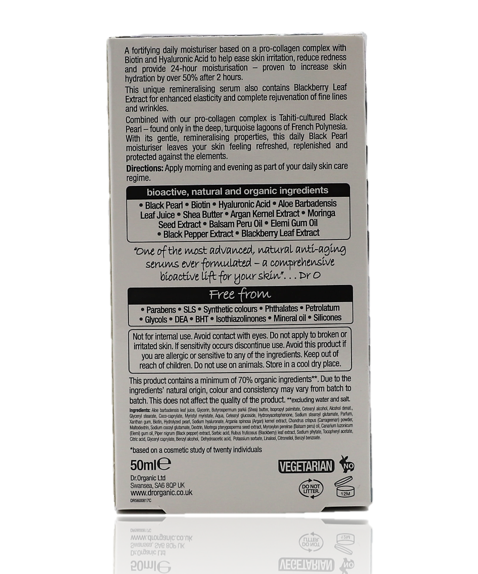 Dr Organic Anti Aging Moisturiser with Black Pearl 50ml - Healthy Essentials Australia - health food store - health food stores - health food store near me - organic food store - health food store near me