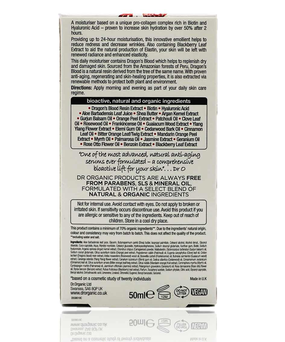 Dr Organic Anti-Aging Moisturiser with Dragons Blood 50ml - Healthy Essentials Australia - health food store - health food stores - health food store near me - organic food store - health food store near me