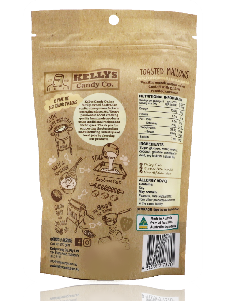 Kellys Candy Co Toasted Mallows 140g - Healthy Essentials Australia - health food store - health food stores - health food store near me - organic food store - health food store near me