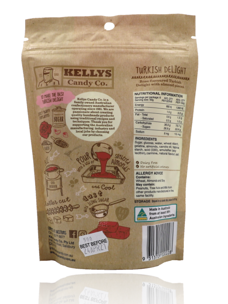 Kelly's Candy Co Dusted Turkish Delight 275g - Healthy Essentials Australia - health food store - health food stores - health food store near me - organic food store - health food store near me