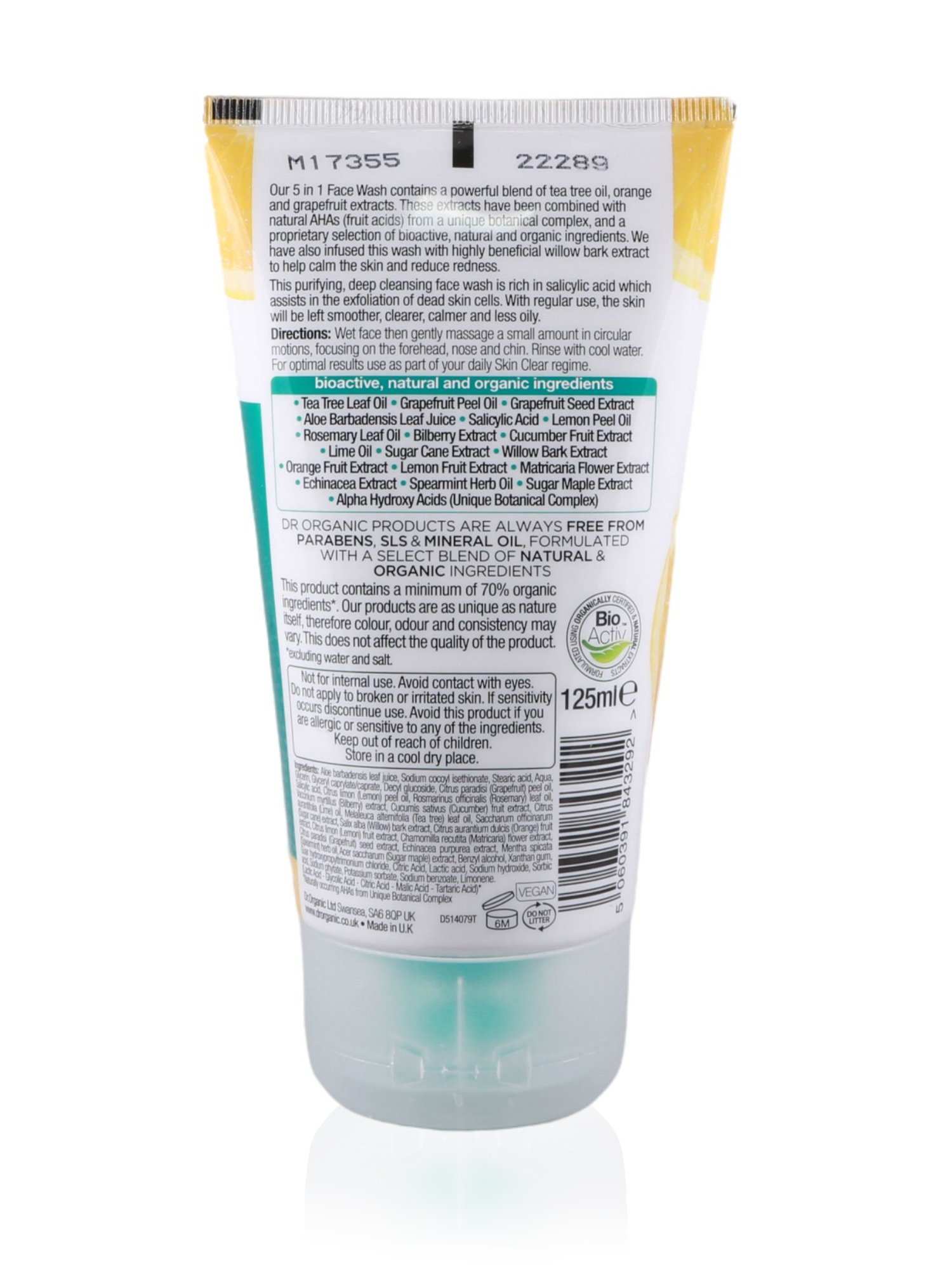 Dr Organic Skin Clear Tea Tree Face Wash 125ml - Healthy Essentials Australia - health food store - health food stores