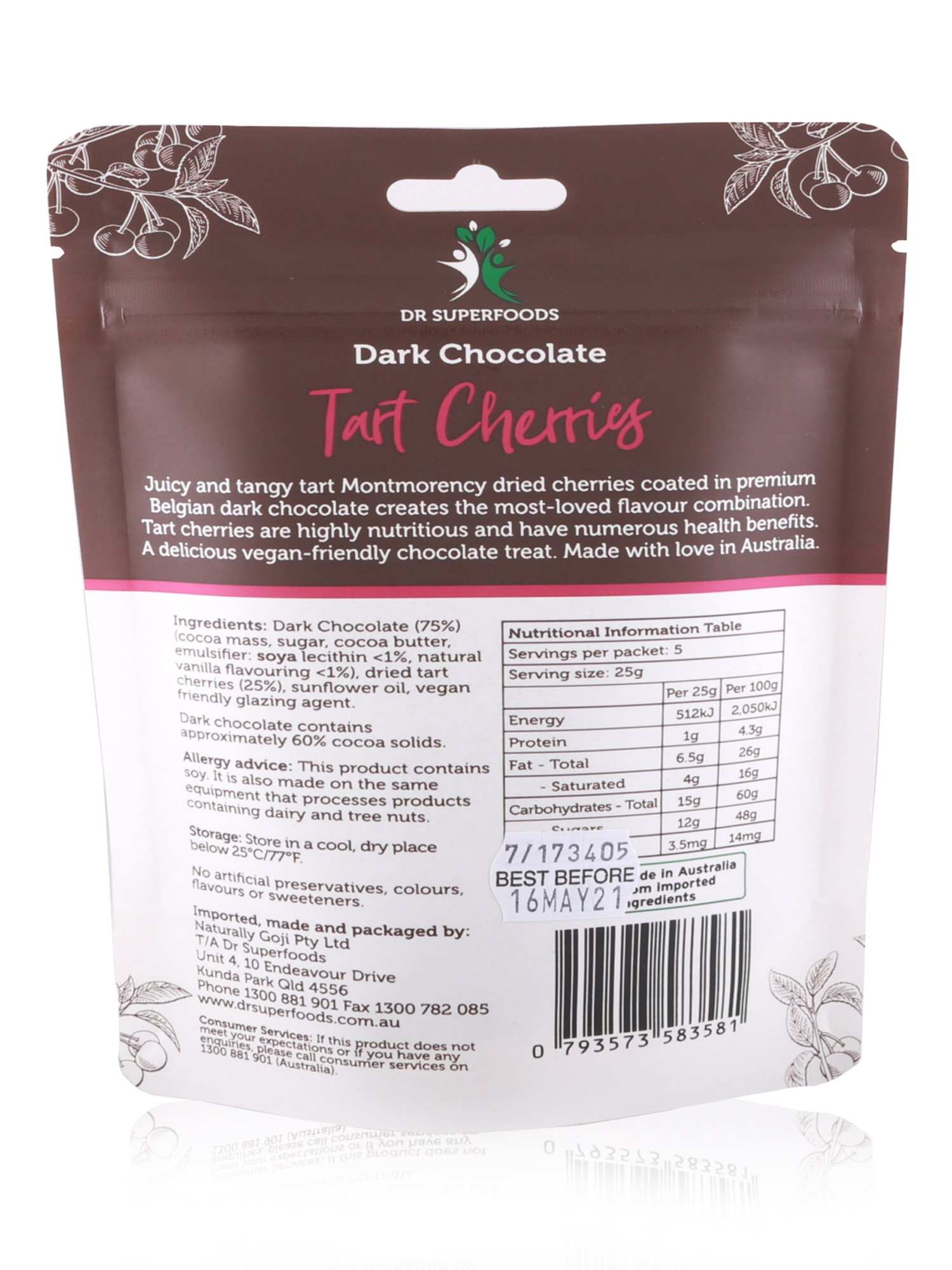 Dr Superfoods Cherry Bombs Dark Chocolate 125g - Healthy Essentials Australia - health food store - health food stores - health food store near me - organic food store - health food store near me