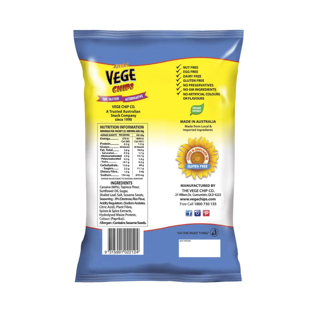 Ajitas Vege Chips Sweet & Sour 100g back