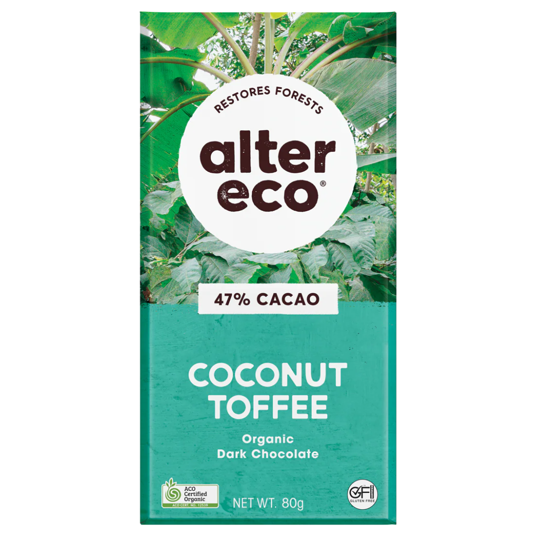 Alter Eco Organic Chocolate Dark Salted Coconut Toffee 80g