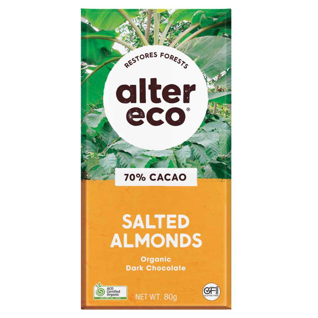 Alter Eco Organic Chocolate Deep Dark Salted Almonds 80g