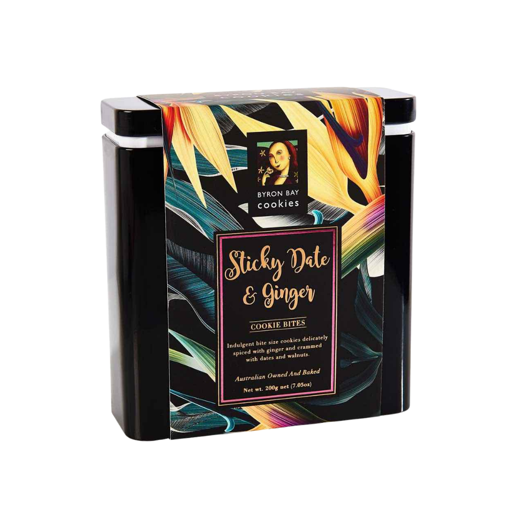BYRON BAY COOKIES STICKY DATE GINGER GIFT TIN 200G