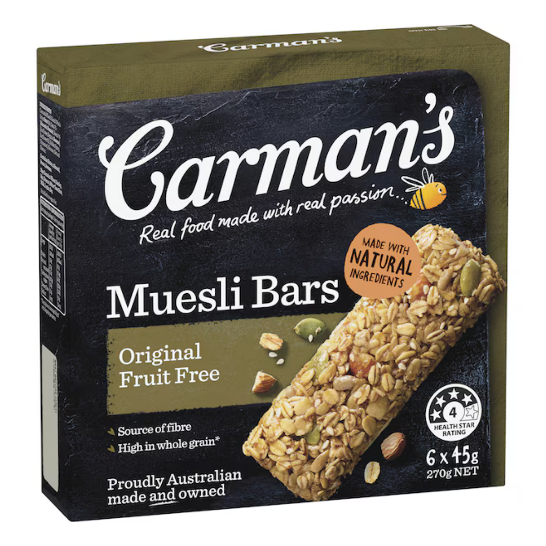 CARMAN'S ORIGINAL FRUIT FREE MUESLI BARS 6PK