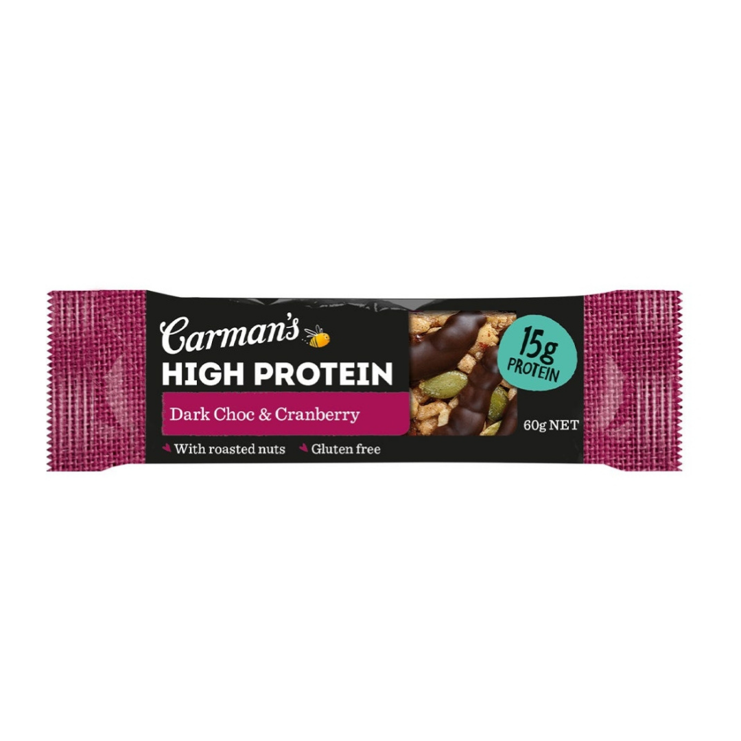 CARMAN'S PROTEIN BARS DARK CHOC & CRANBERRY 60G