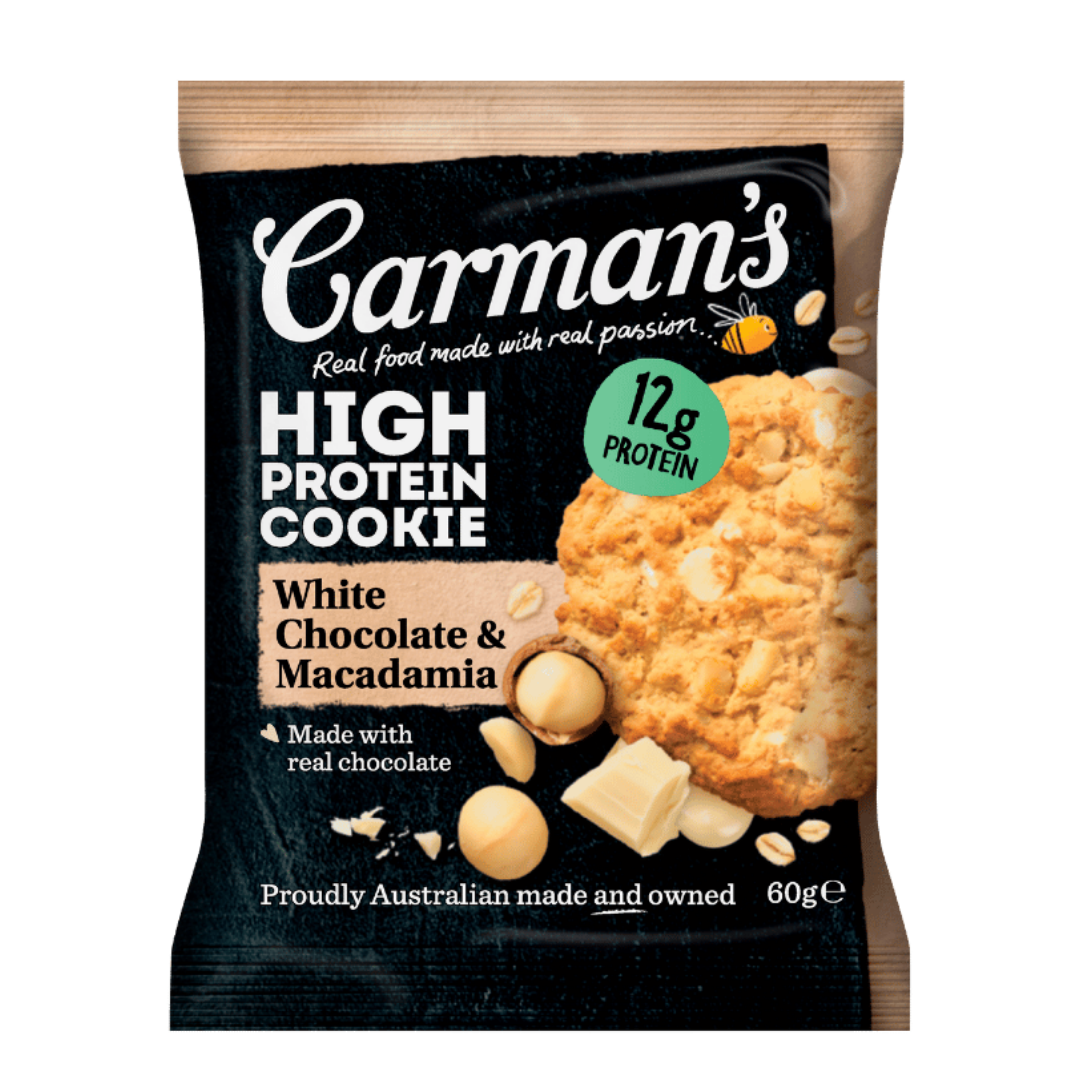 CARMAN'S PROTEIN COOKIE WHITE CHOC MACADAMIA 60G