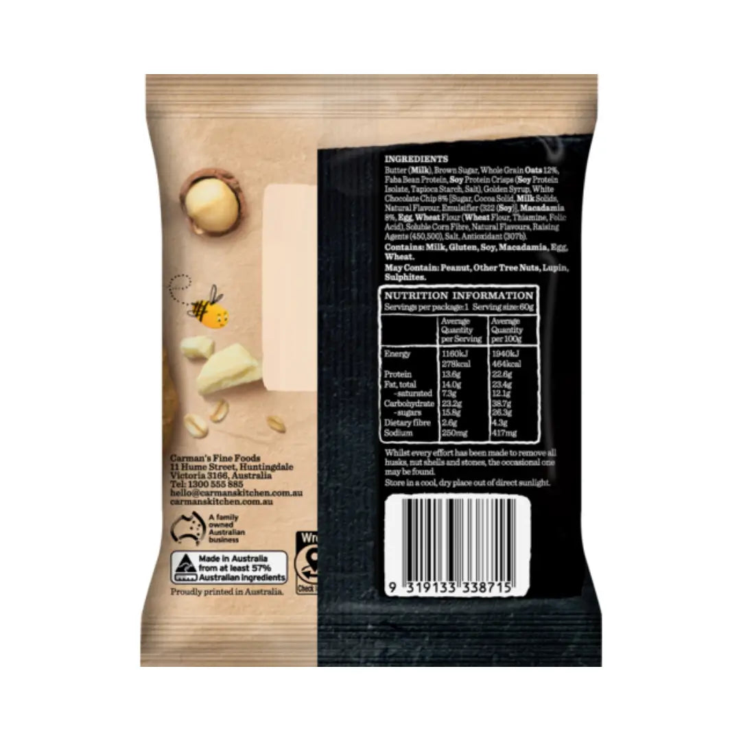 CARMAN'S PROTEIN COOKIE WHITE CHOC MACADAMIA back