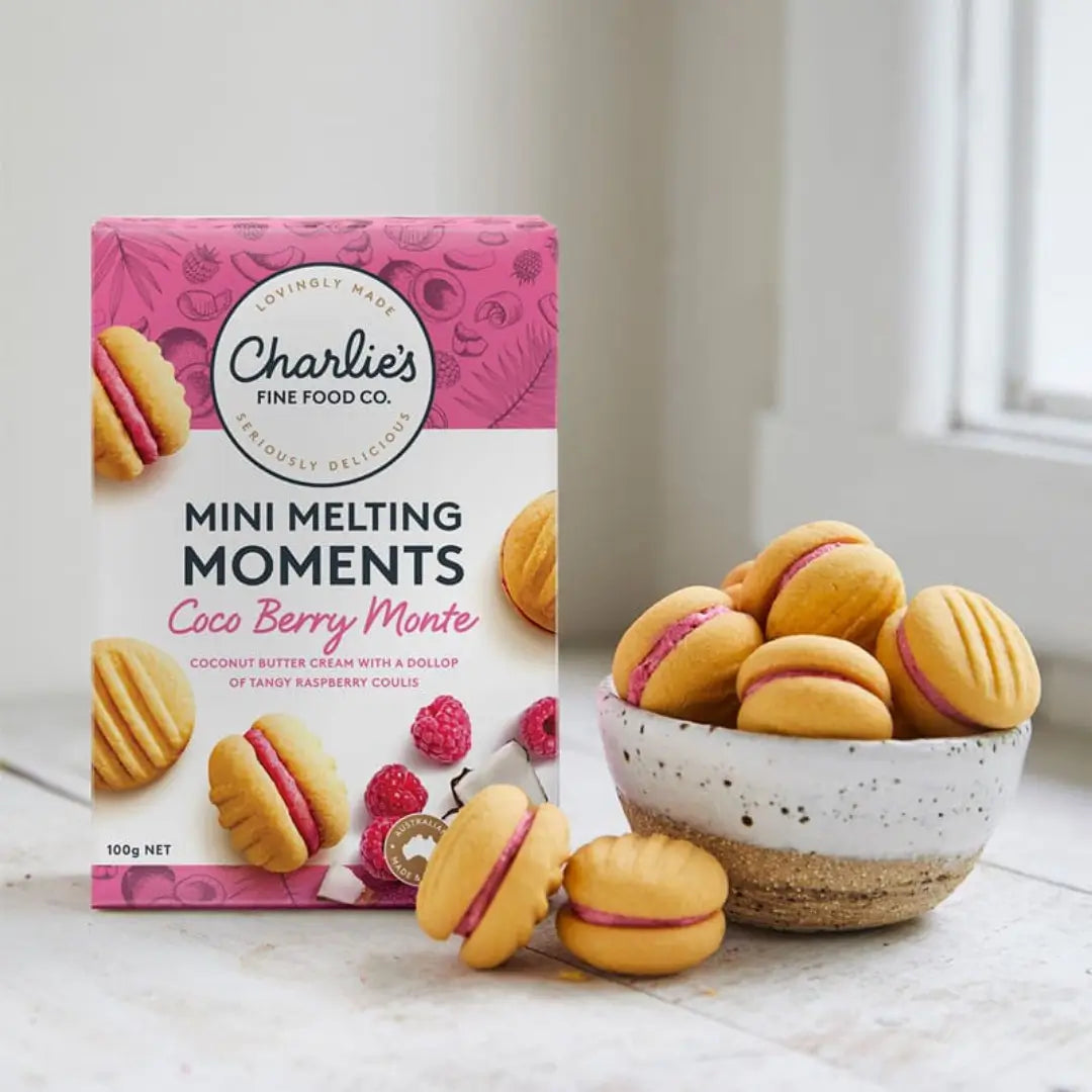 CHARLIE'S FINE FOODS COCO BERRY MONTE MINI MELTING MOMENTS