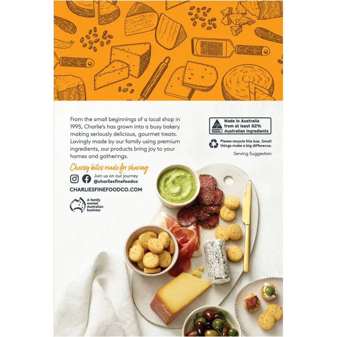 CHARLIE'S FINE FOODS THREE CHEESE MINI CHEESE BITES 100G infor
