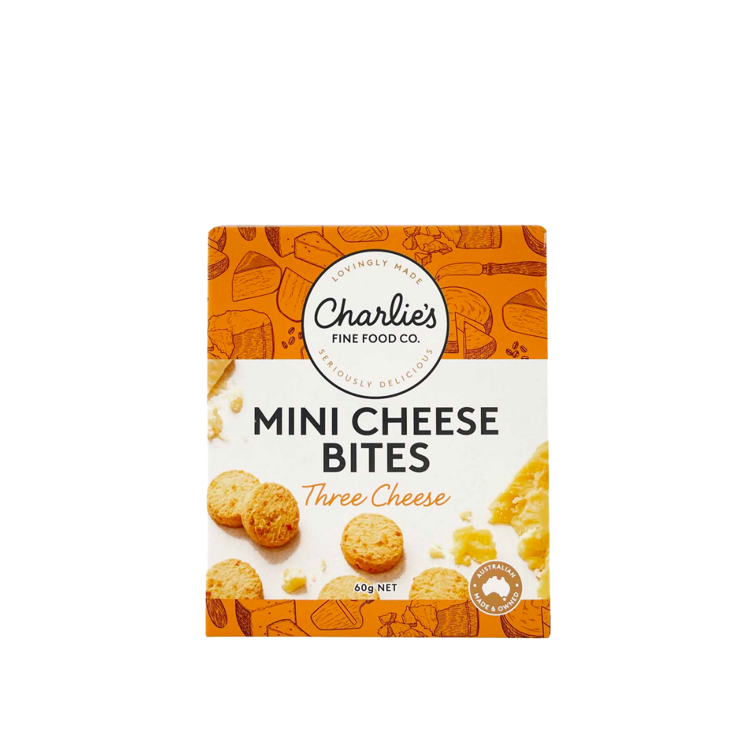 CHARLIE'S FINE FOODS THREE CHEESE MINI CHEESE BITES 60G