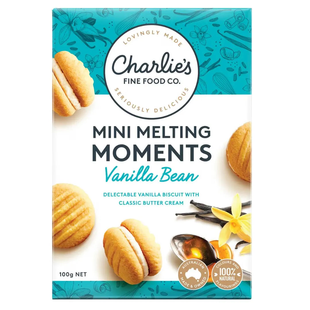 CHARLIE'S FINE FOODS VANILLA BEAN MINI MELTING MOMENTS 100G