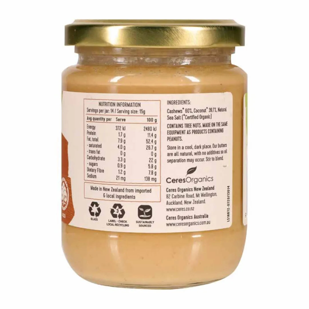 Ceres Organic Cashew Butter, Smooth 220g back