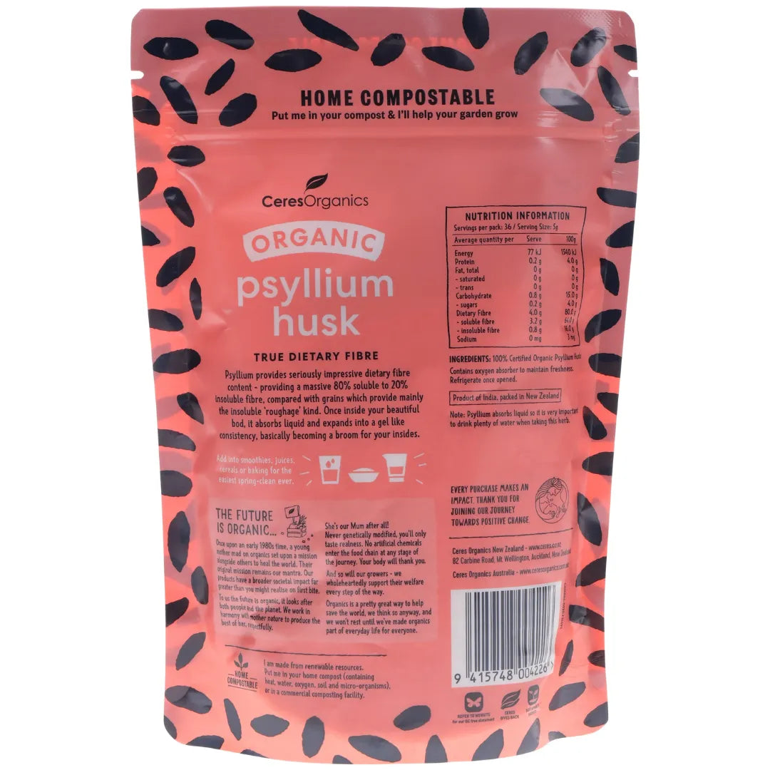Ceres Organic Psyllium Husks 180g back