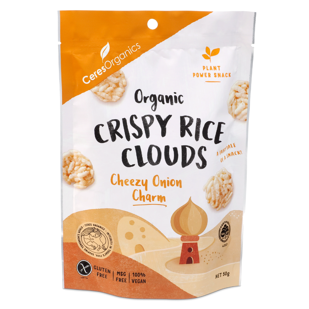 Ceres Organics Cheezy Onion Charm Crispy Rice Clouds 50g