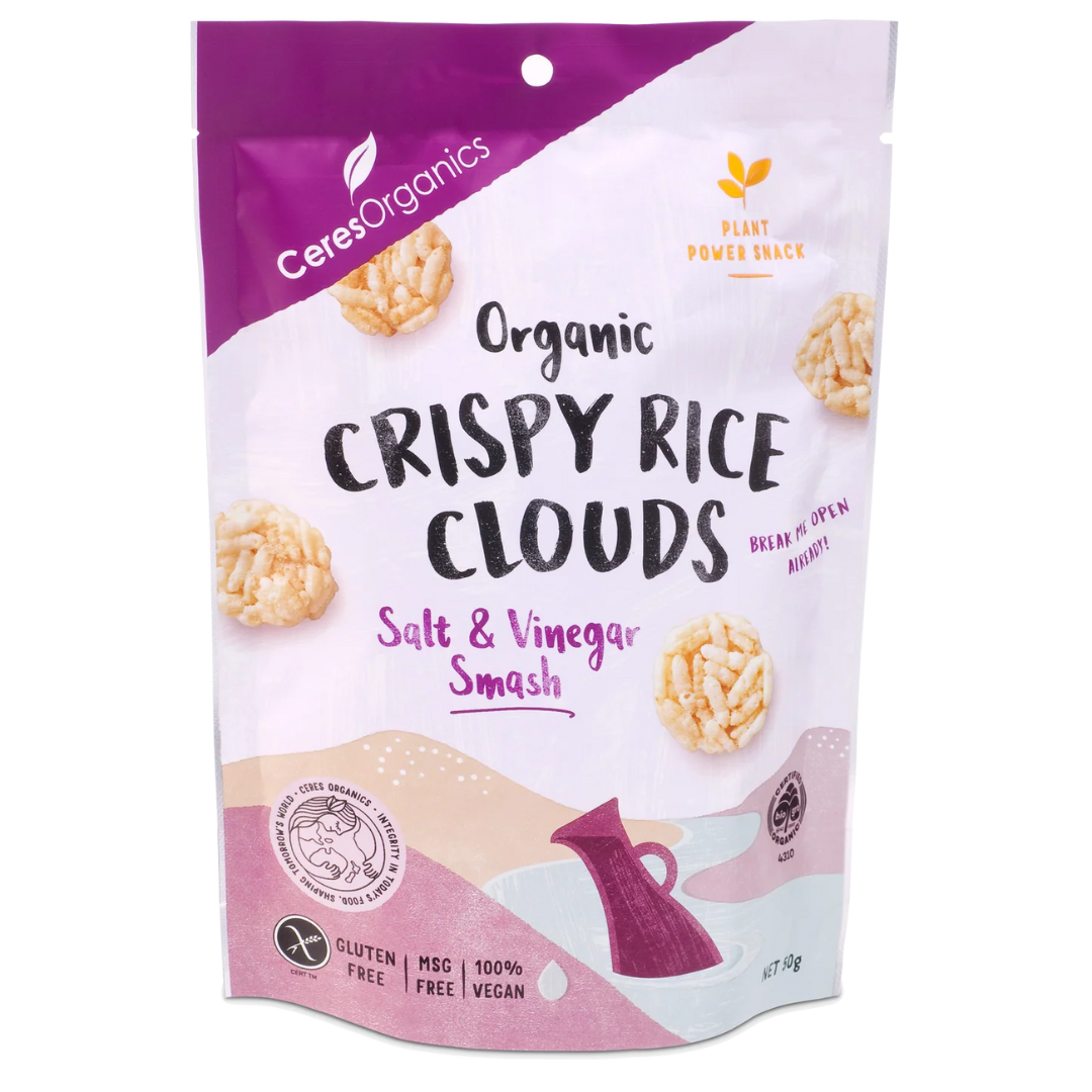 Ceres Organics Salt & Vinegar Smash Crispy Rice Clouds 50g