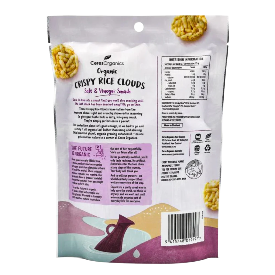 Ceres Organics Salt & Vinegar Smash Crispy Rice Clouds 50g