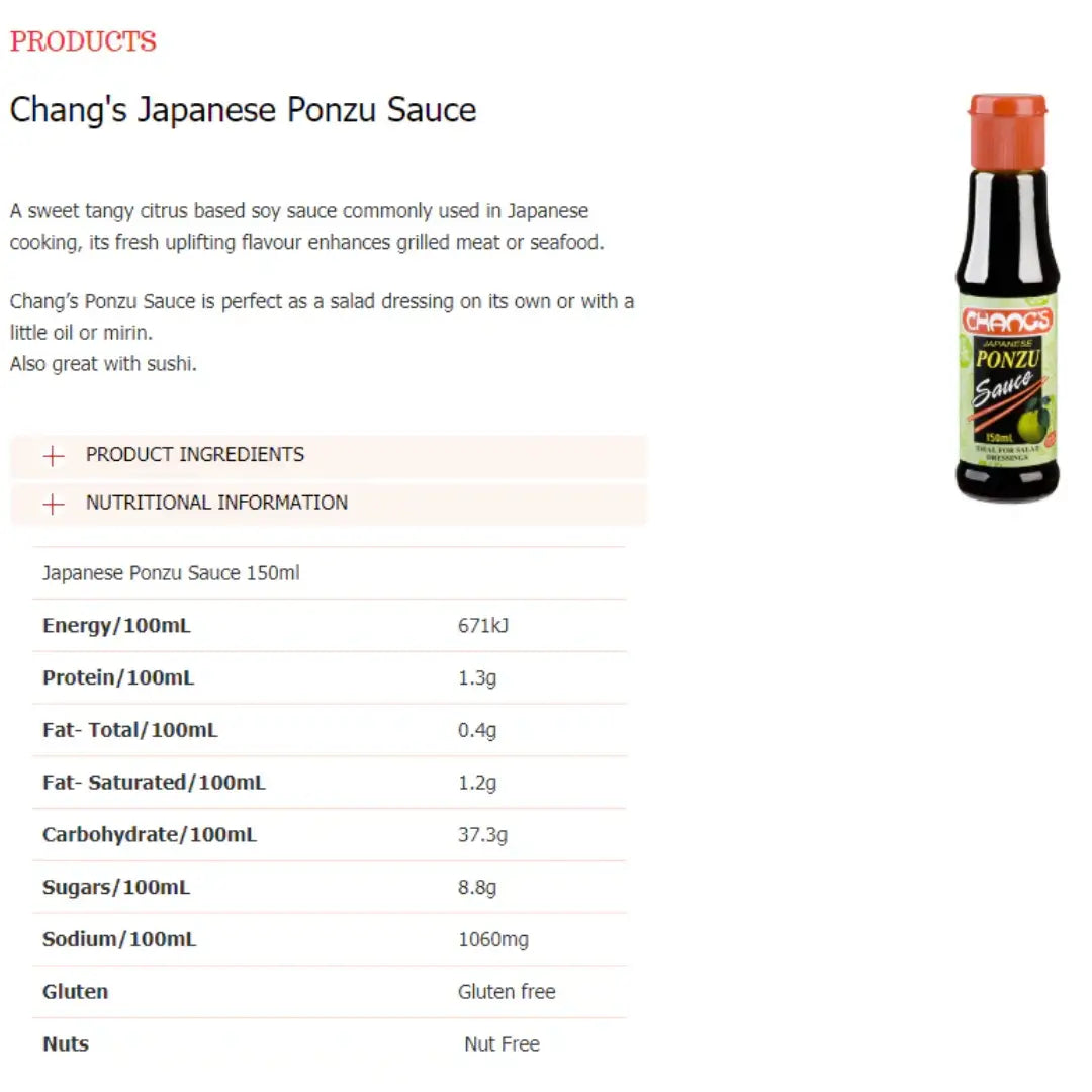Chang's Japanese Ponzu Sauce 150ml infor