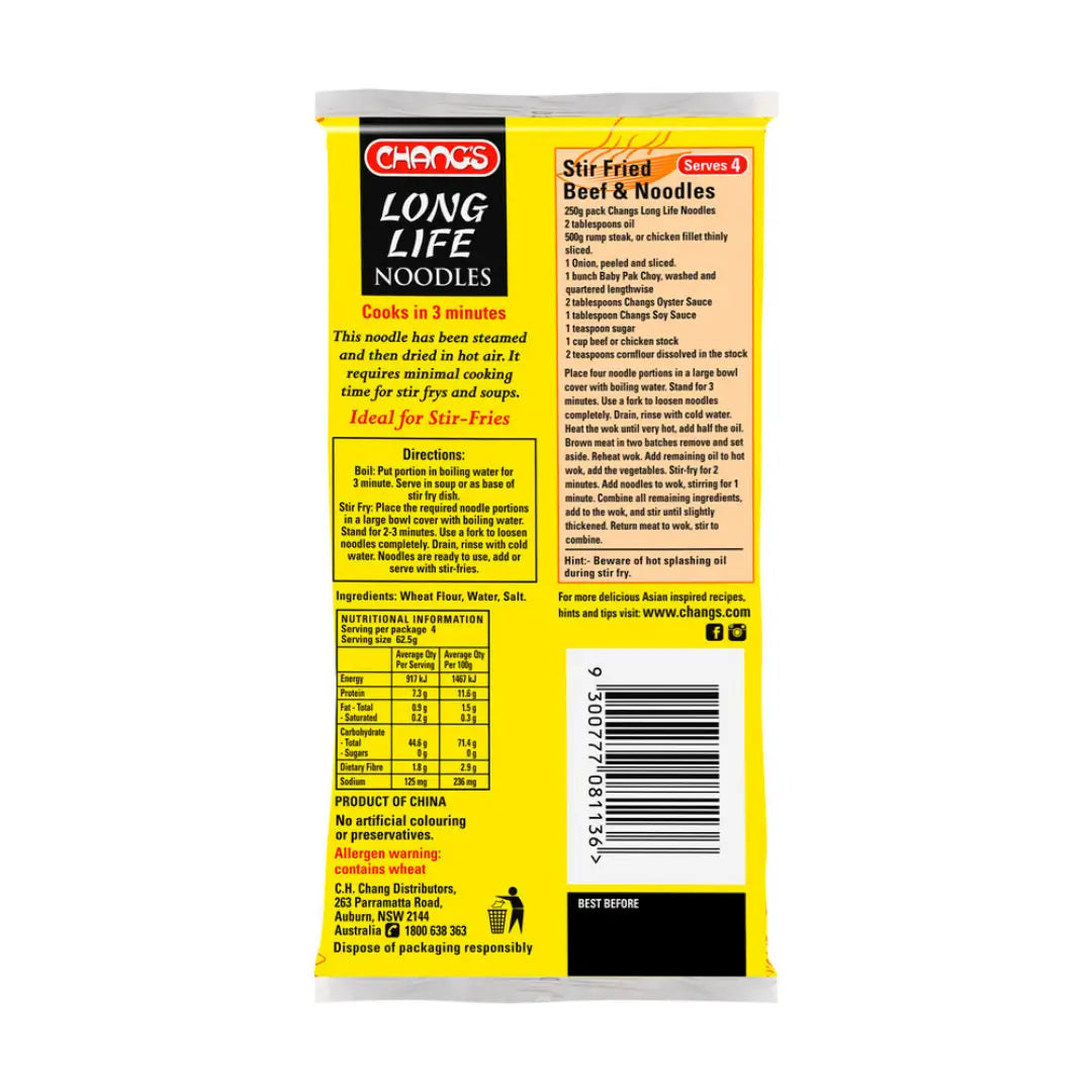 Chang's Long Life Noodles 250g back